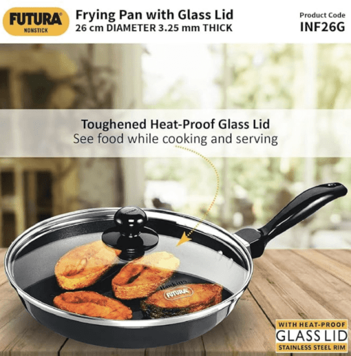 Hawkins Futura 26 cm Frying Pan, Nonstick Fry Pan with Glass Lid, Induction Non Stick Pan, Black (INF26G) - Image 3